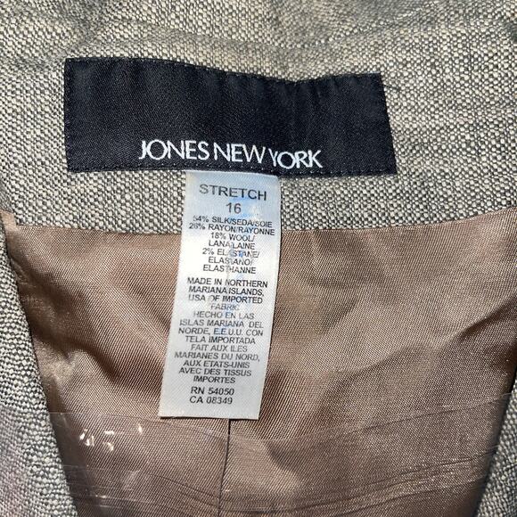 Y2K Vintage Jones New York Stretch Wool & Silk Blend Gray Barleycorn Blazer - Picture 5 of 7